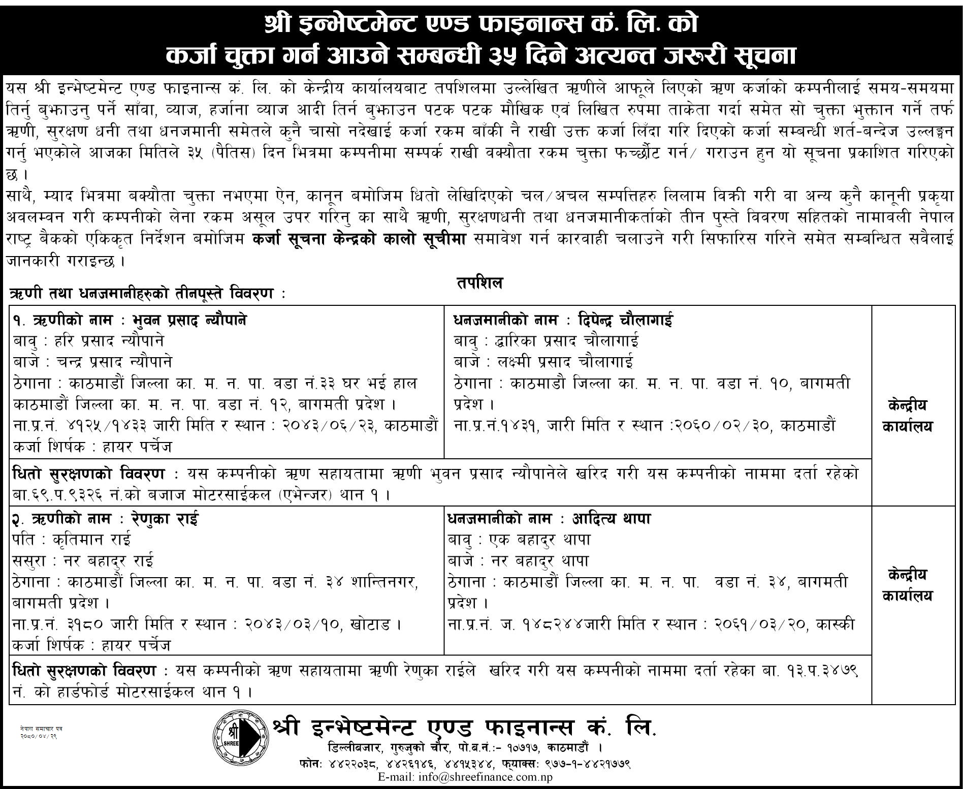 Shree Investment & Finance Co. Ltd